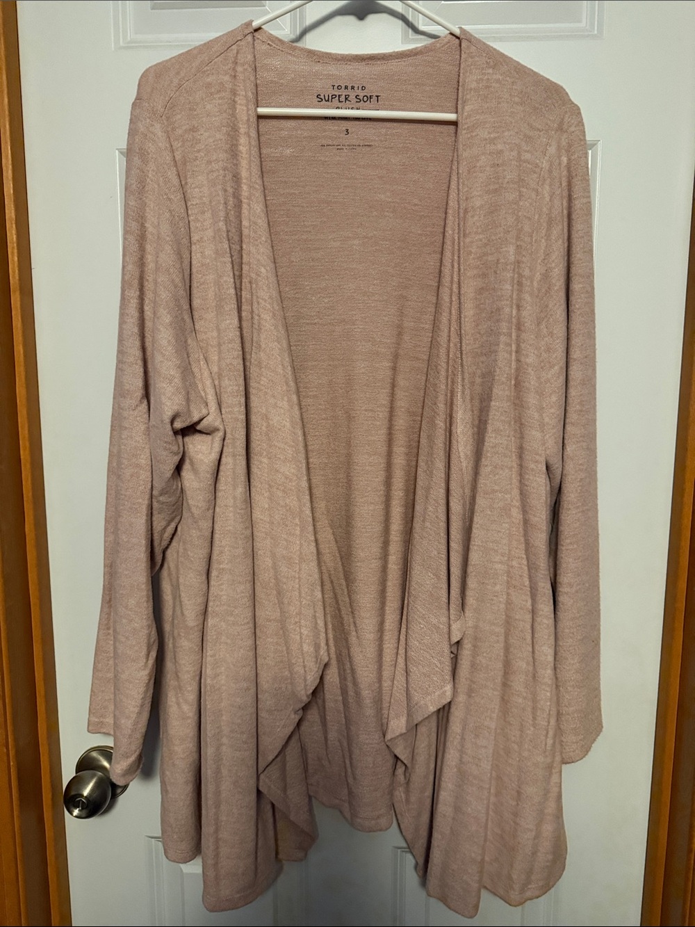 Torrid 3x Super Soft Rose Taupe Draped Open-Front Cardigan